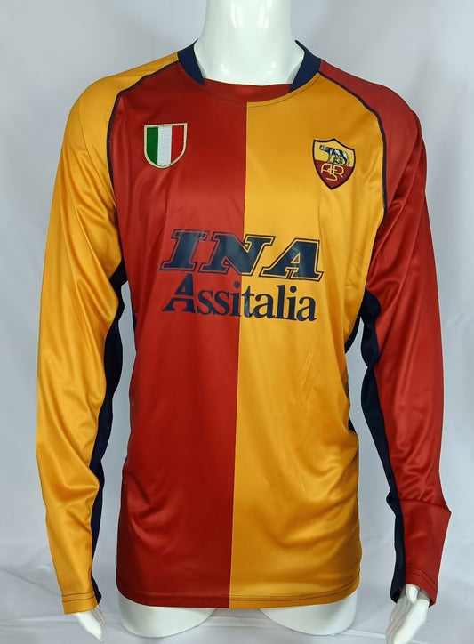 Long-Sleeved Retro Roma 2001/02 Home Kit